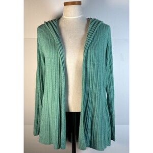 Barefoot Dreams CozyChic Ultra Lite Green Ribbed Hooded Cardigan Jacket Small